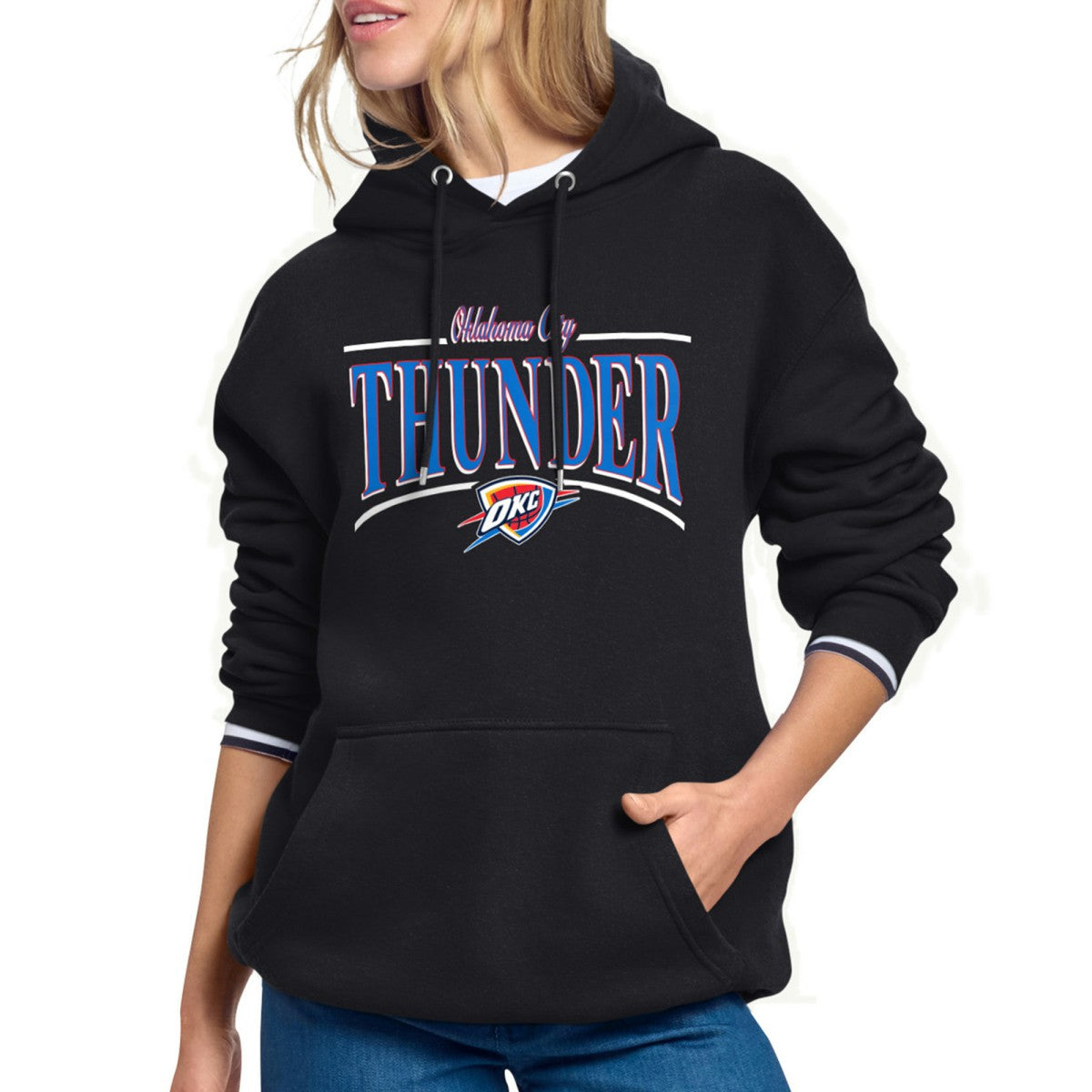 Oklahoma City Thunder Starter Women's Arch Stripe Fleece Hoodie Black - NBA