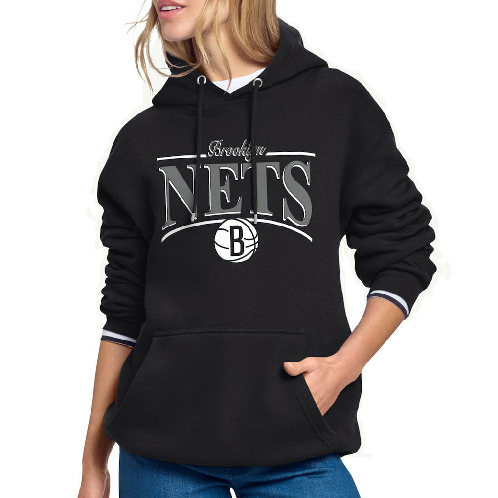 Brooklyn Nets Starter Women's Arch Stripe Fleece Hoodie Black - NBA