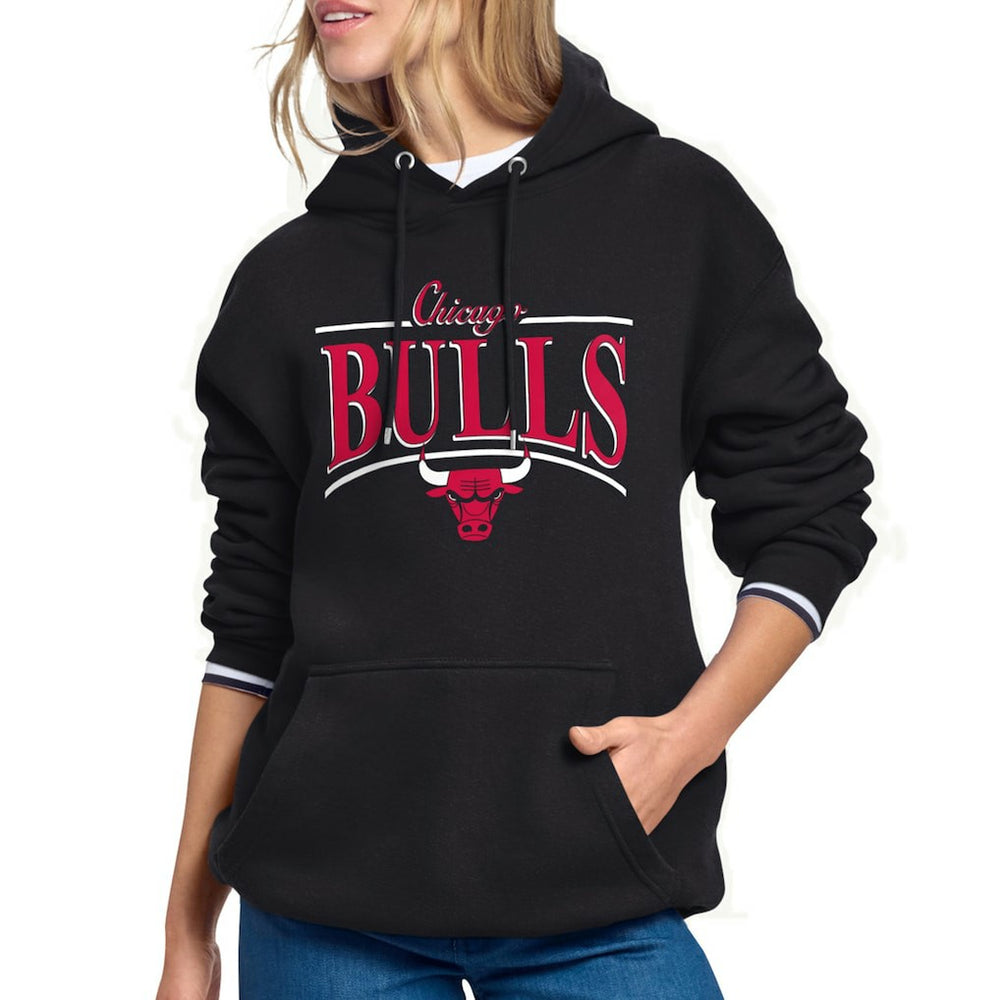 Chicago Bulls Starter Women's Arch Stripe Fleece Hoodie Black - NBA