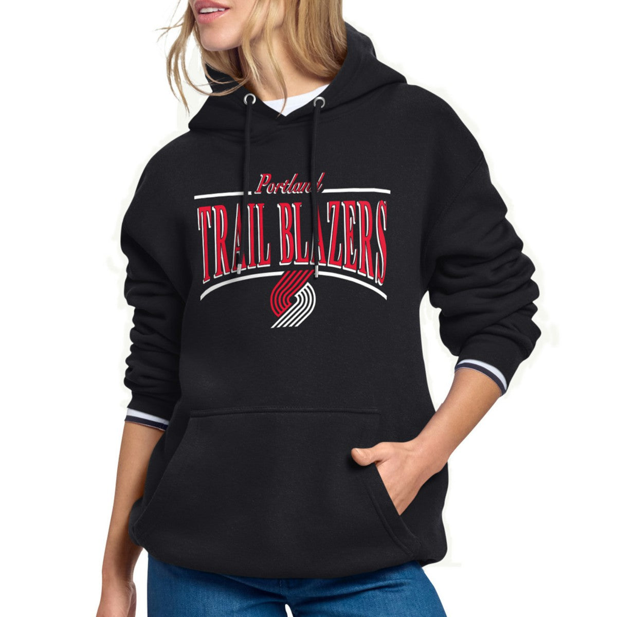 Portland Trail Blazers Starter Women's Arch Stripe Fleece Hoodie Black - NBA