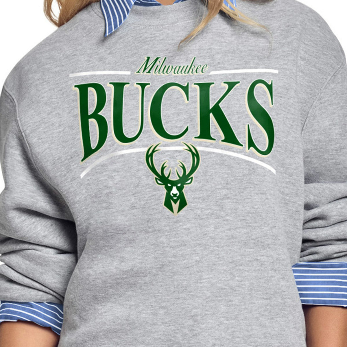 Milwaukee Bucks Starter Women's Arch Stripe Fleece Crewneck Sweatshirt Gray - NBA