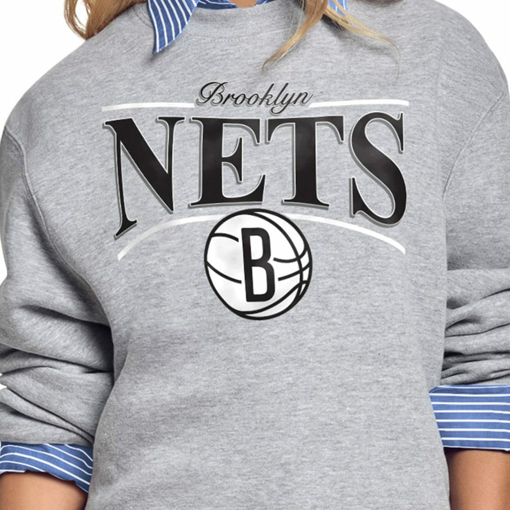 Brooklyn Nets Starter Women's Arch Stripe Fleece Crewneck Sweatshirt Gray - NBA