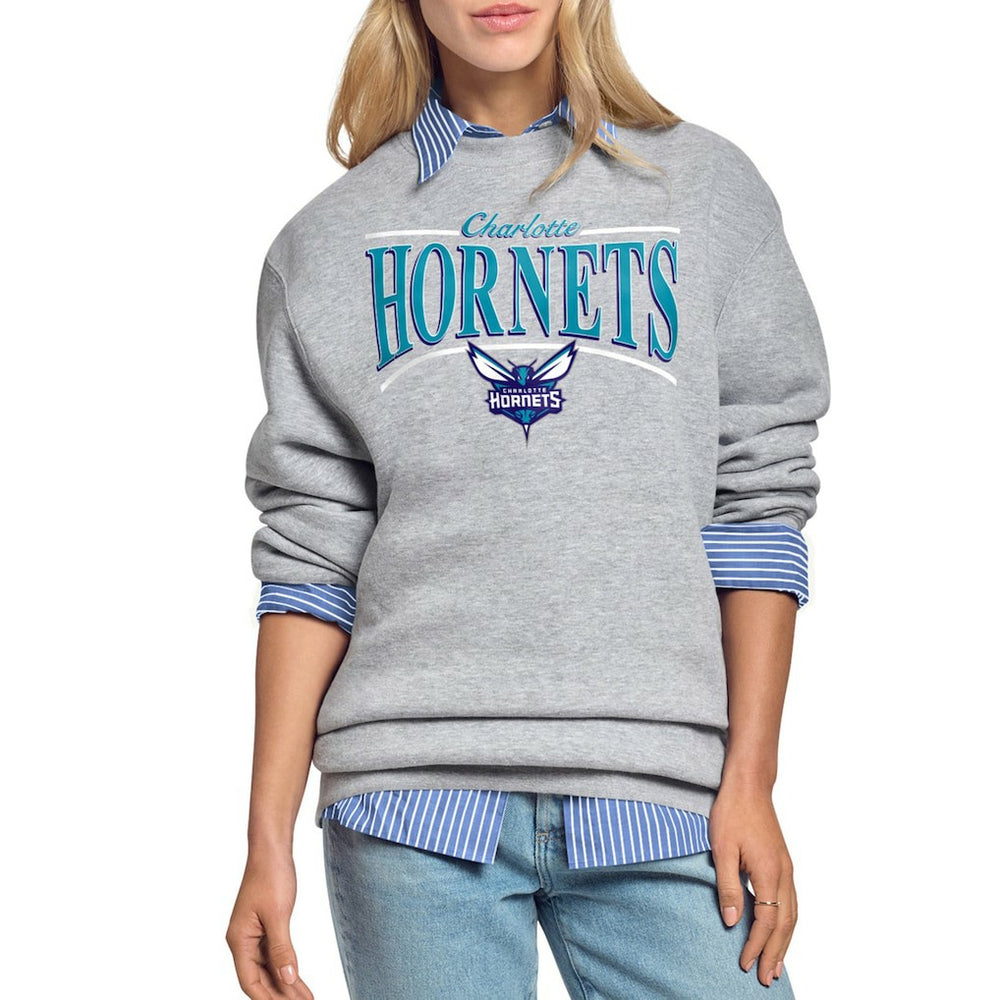 Charlotte Hornets Starter Women's Arch Stripe Fleece Crewneck Sweatshirt Gray - NBA