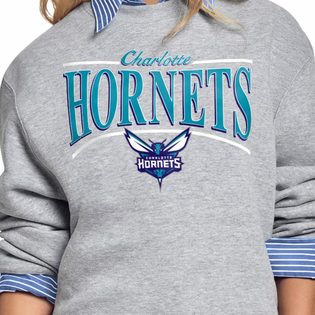 Charlotte Hornets Starter Women's Arch Stripe Fleece Crewneck Sweatshirt Gray - NBA