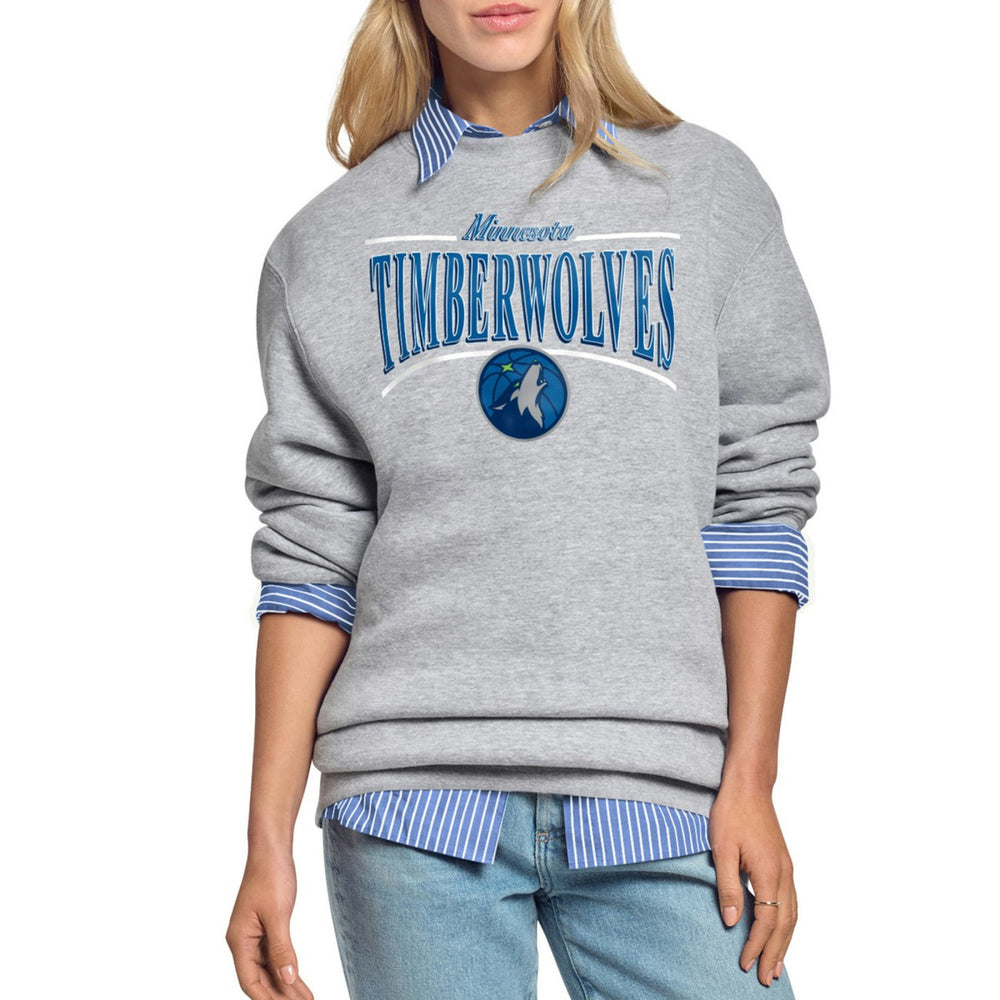 Minnesota Timberwolves Starter Women's Arch Stripe Fleece Crewneck Sweatshirt Gray - NBA