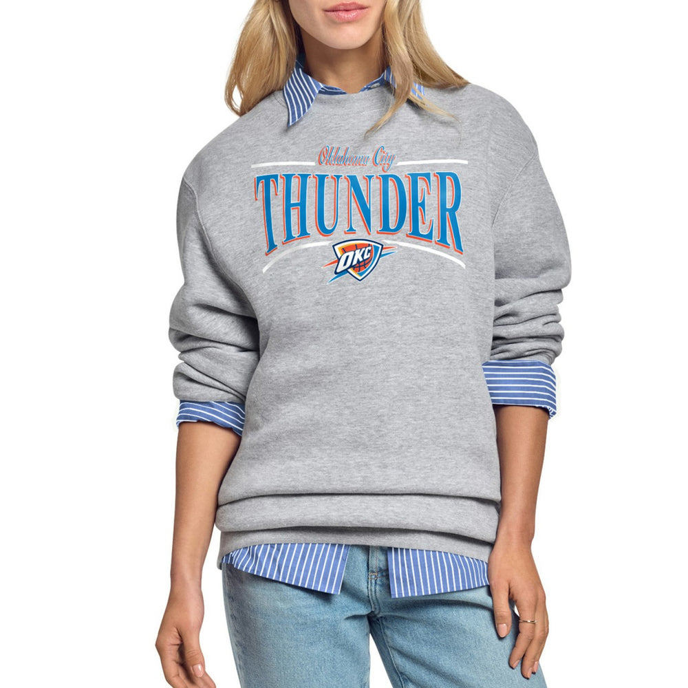 Oklahoma City Thunder Starter Women's Arch Stripe Fleece Crewneck Sweatshirt Gray - NBA