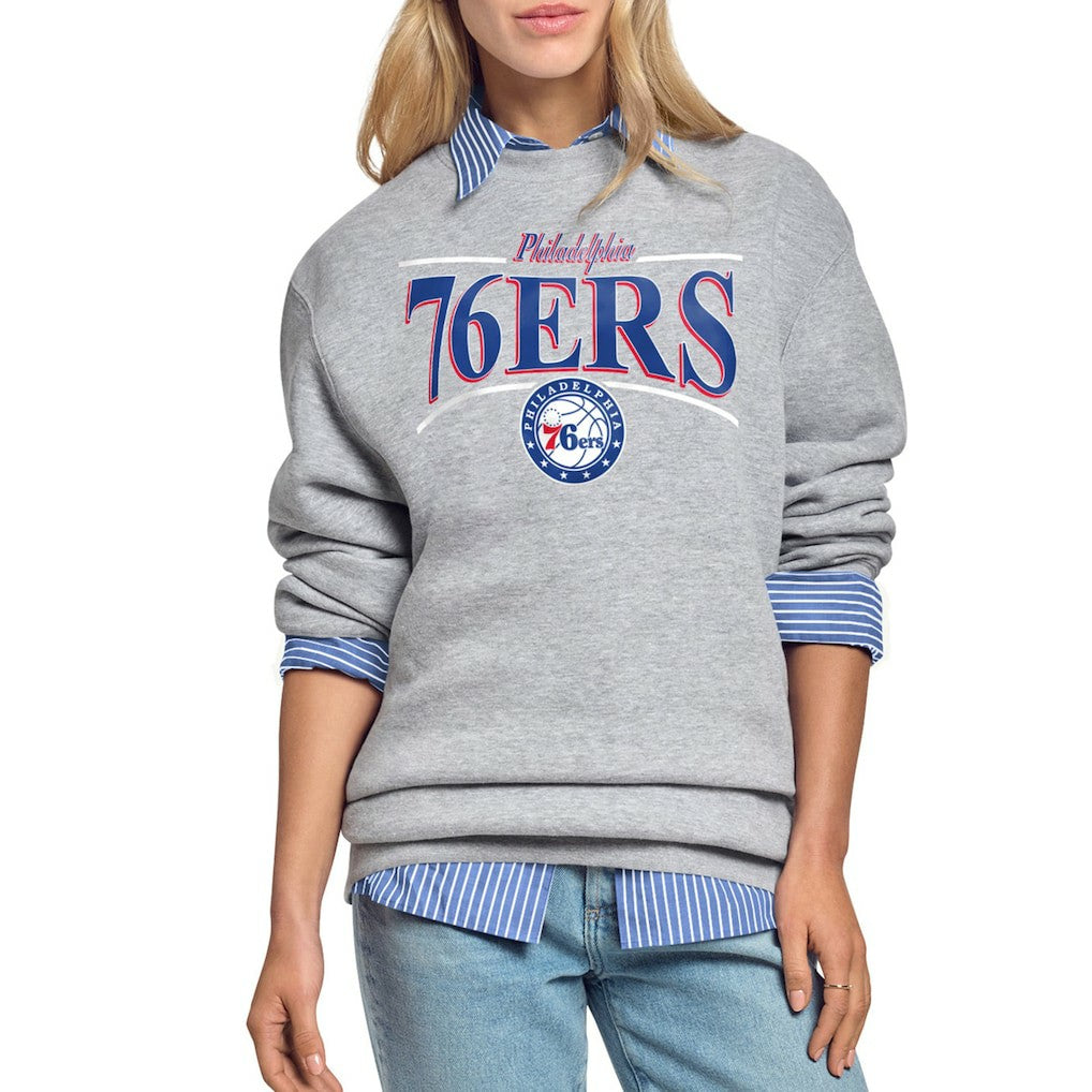 Philadelphia 76ers Starter Women's Arch Stripe Fleece Crewneck Sweatshirt Gray - NBA