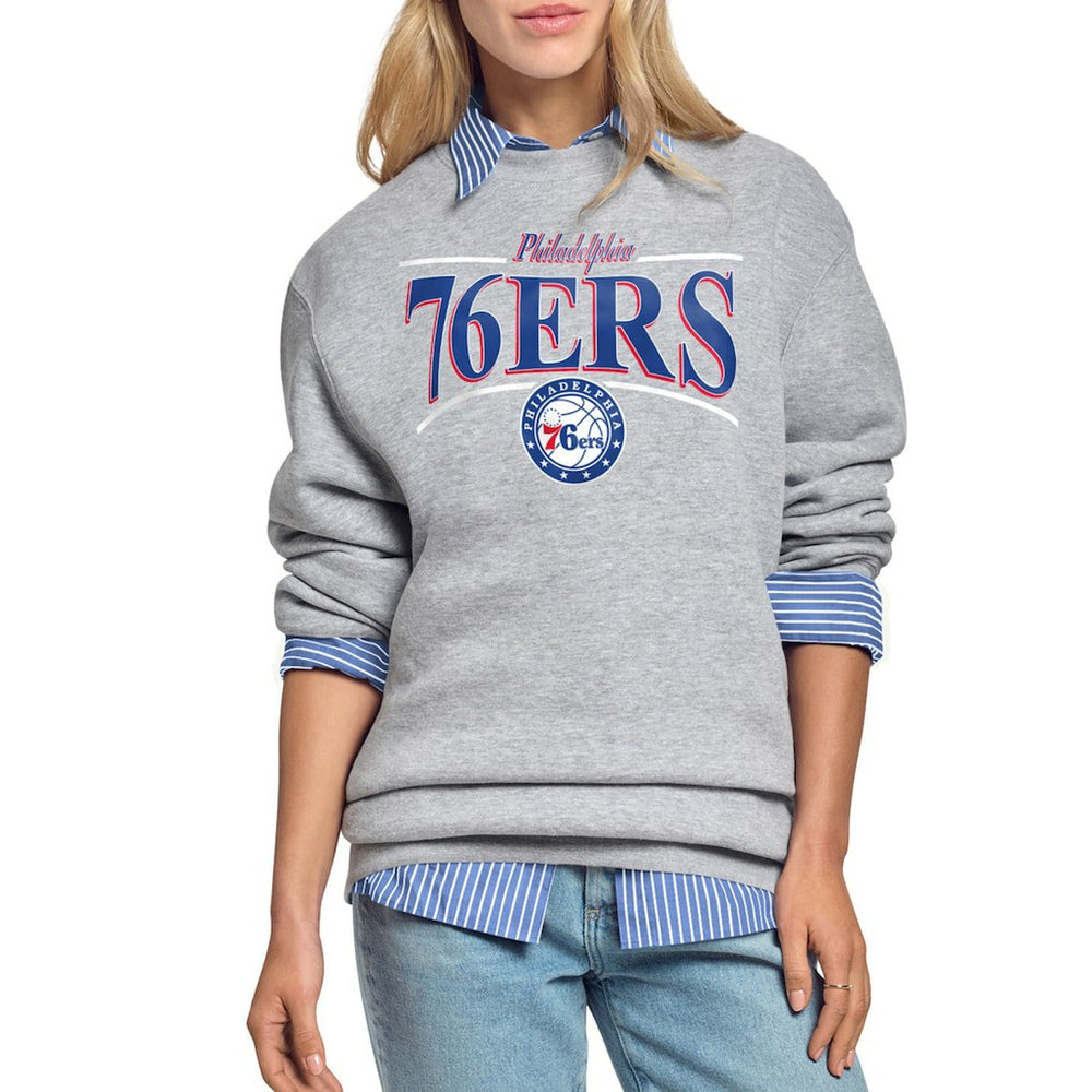 Philadelphia 76ers Starter Women's Arch Stripe Fleece Crewneck Sweatshirt Gray - NBA