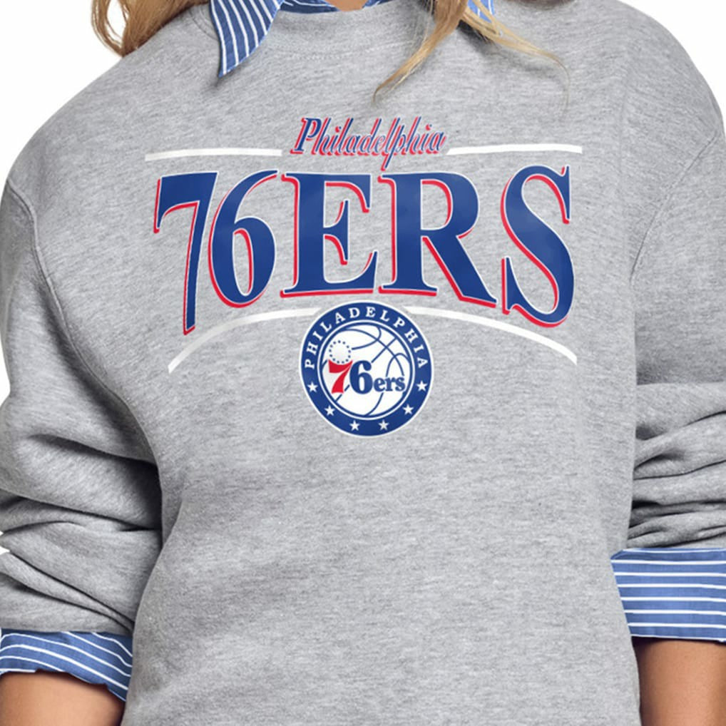 Philadelphia 76ers Starter Women's Arch Stripe Fleece Crewneck Sweatshirt Gray - NBA