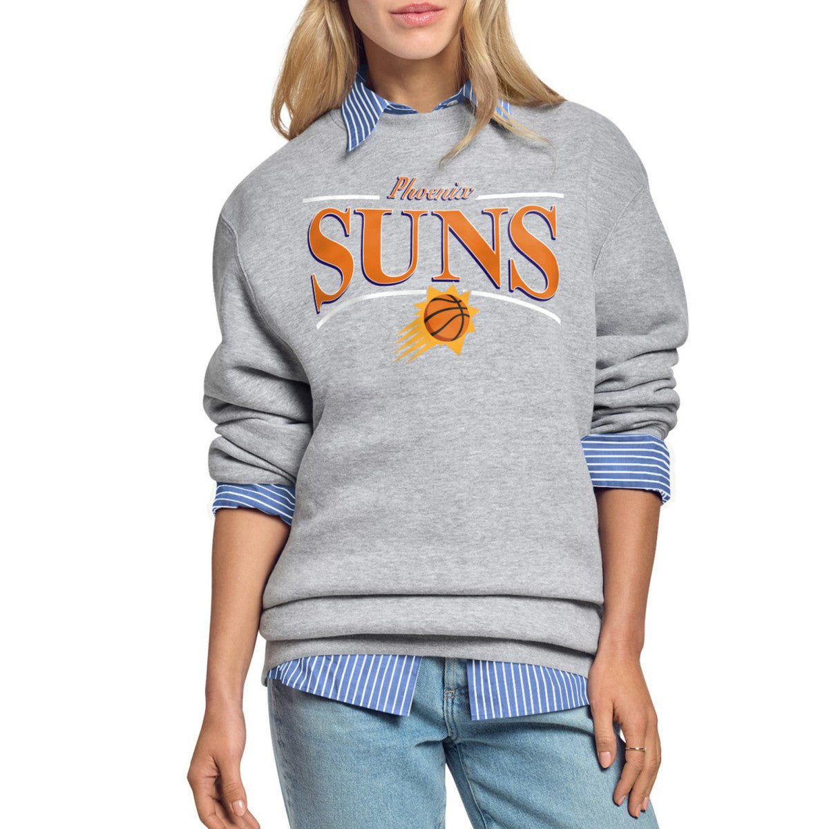 Phoenix Suns Starter Women's Arch Stripe Fleece Crewneck Sweatshirt Gray - NBA