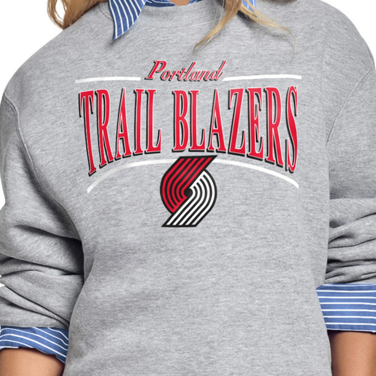 Portland Trail Blazers Starter Women's Arch Stripe Fleece Crewneck Sweatshirt Gray - NBA