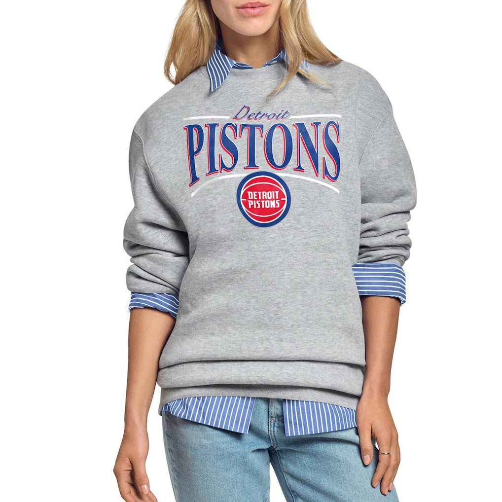 Detroit Pistons Starter Women's Arch Stripe Fleece Crewneck Sweatshirt Gray - NBA