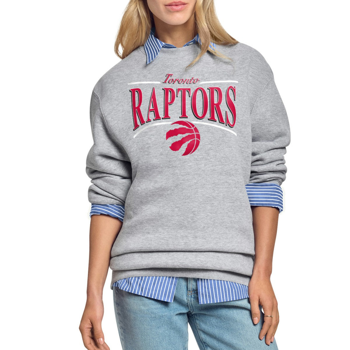 Toronto Raptors Starter Women's Arch Stripe Fleece Crewneck Sweatshirt Gray - NBA