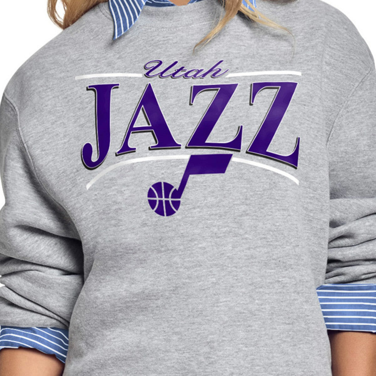 Utah Jazz Starter Women's Arch Stripe Fleece Crewneck Sweatshirt Gray - NBA