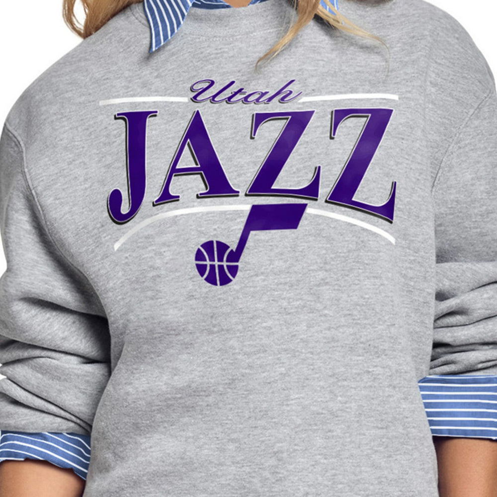 Utah Jazz Starter Women's Arch Stripe Fleece Crewneck Sweatshirt Gray - NBA