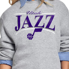 Utah Jazz Starter Women's Arch Stripe Fleece Crewneck Sweatshirt Gray - NBA