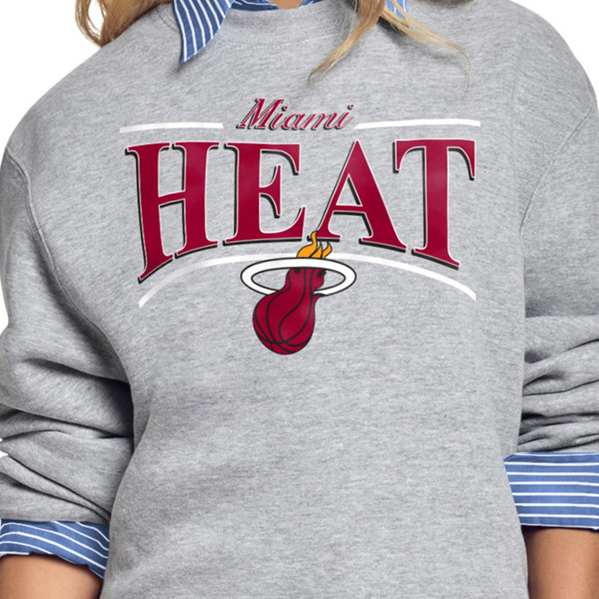 Miami Heat Starter Women's Arch Stripe Fleece Crewneck Sweatshirt Gray - NBA
