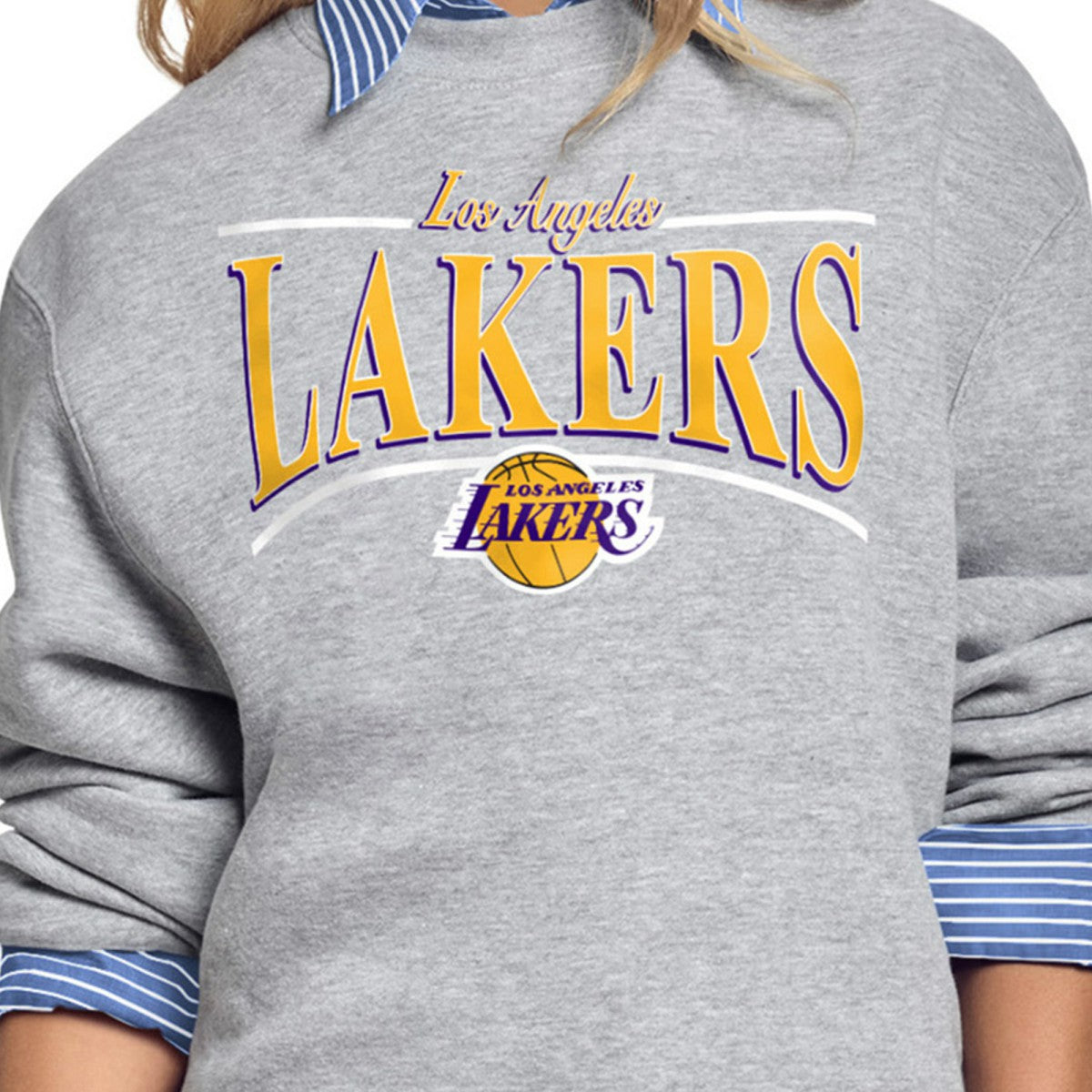 Los Angeles Lakers Starter Women's Arch Stripe Fleece Crewneck Sweatshirt Gray - NBA