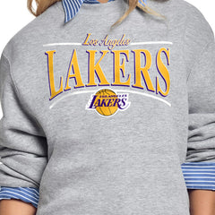 Los Angeles Lakers Starter Women's Arch Stripe Fleece Crewneck Sweatshirt Gray - NBA