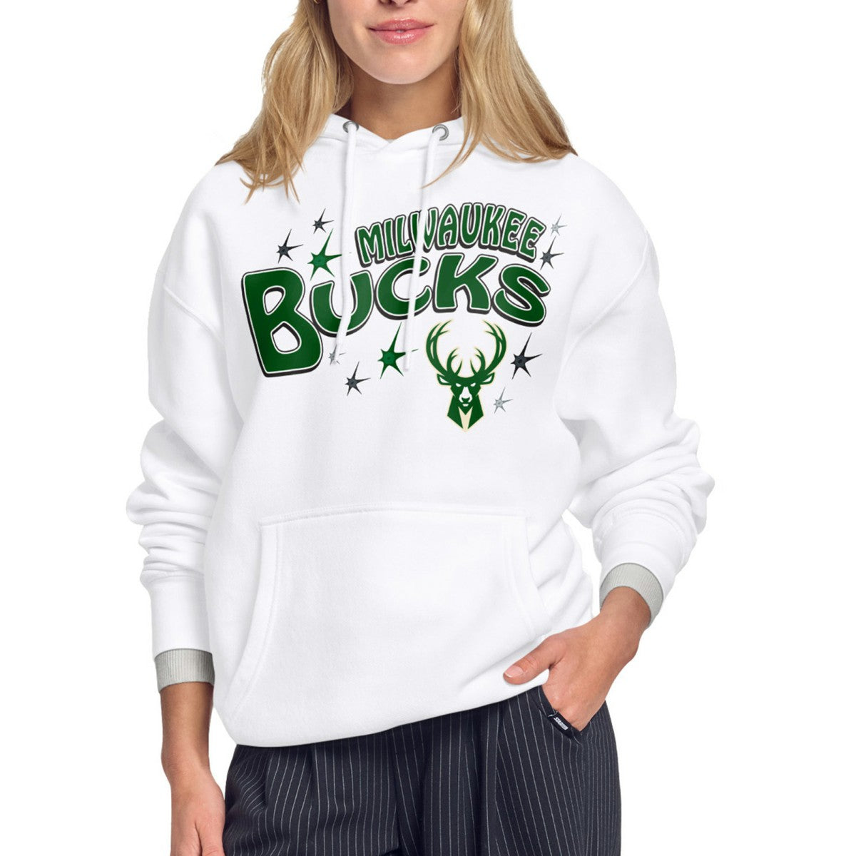 Milwaukee Bucks Starter Women's Fireworks Fleece Hoodie White - NBA