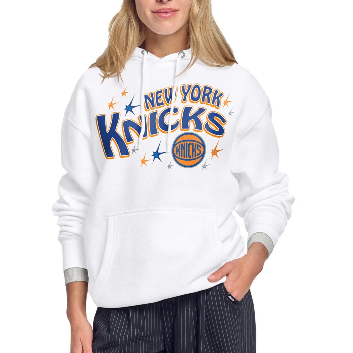 New York Knicks Starter Women's Fireworks Fleece Hoodie White - NBA