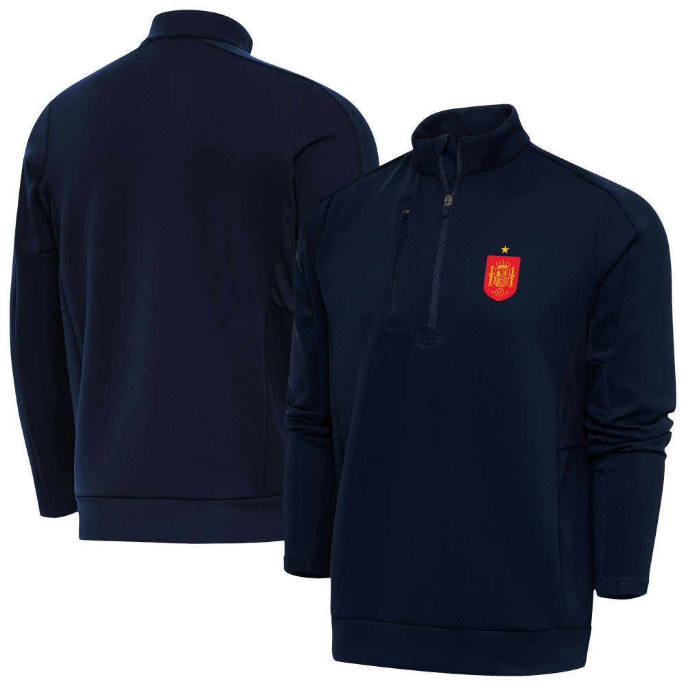 Spain National Team Antigua Genesis Quarter-Zip Pullover Navy - FIFA World CUP