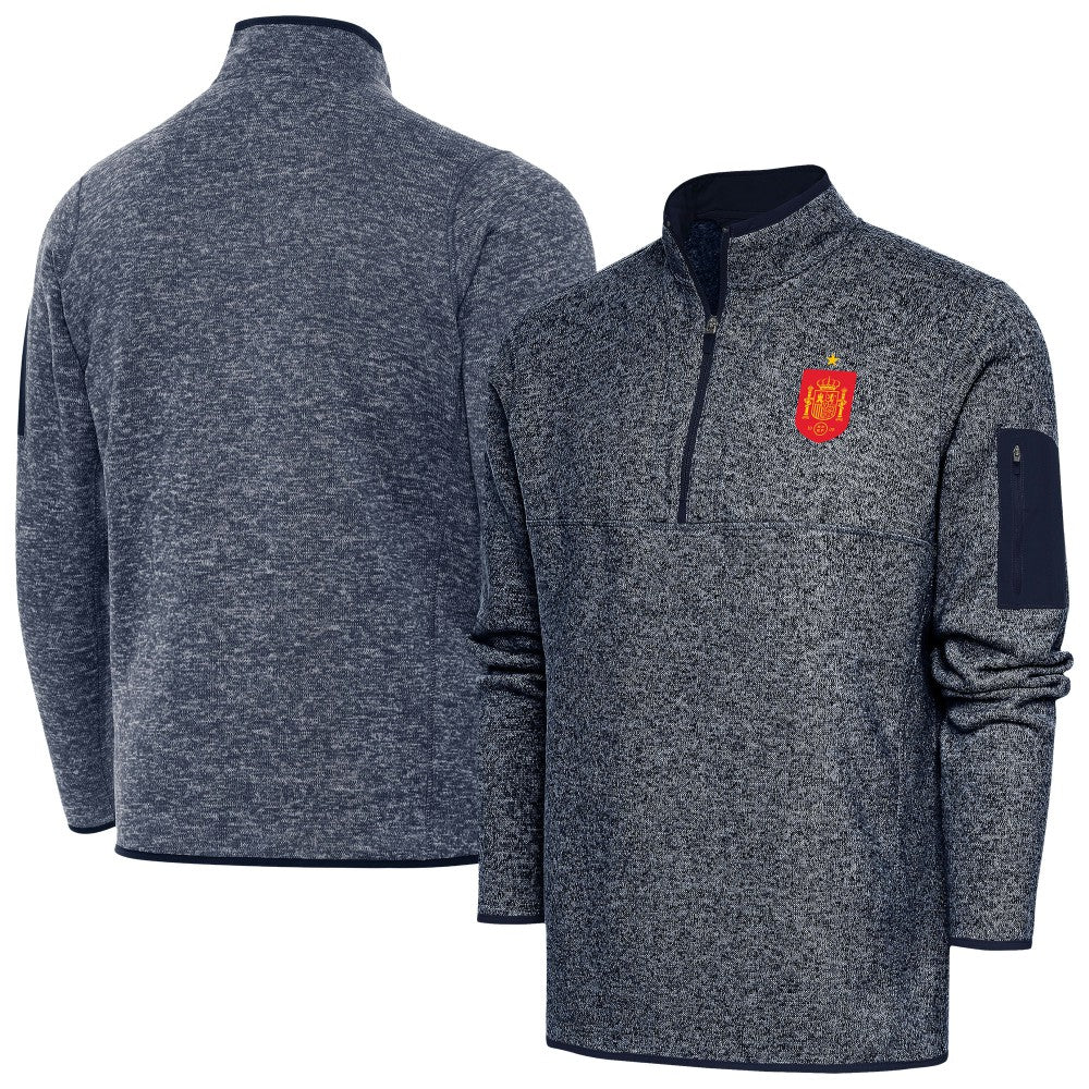 Spain National Team Antigua Elevate Quarter-Zip Pullover Heather Navy - FIFA World CUP