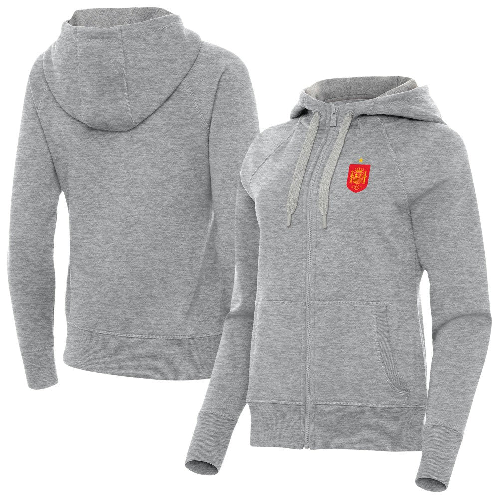 Spain National Team Antigua Women's Takeover Fleece Raglan Full-Zip Hoodie Heather Gray - FIFA World CUP