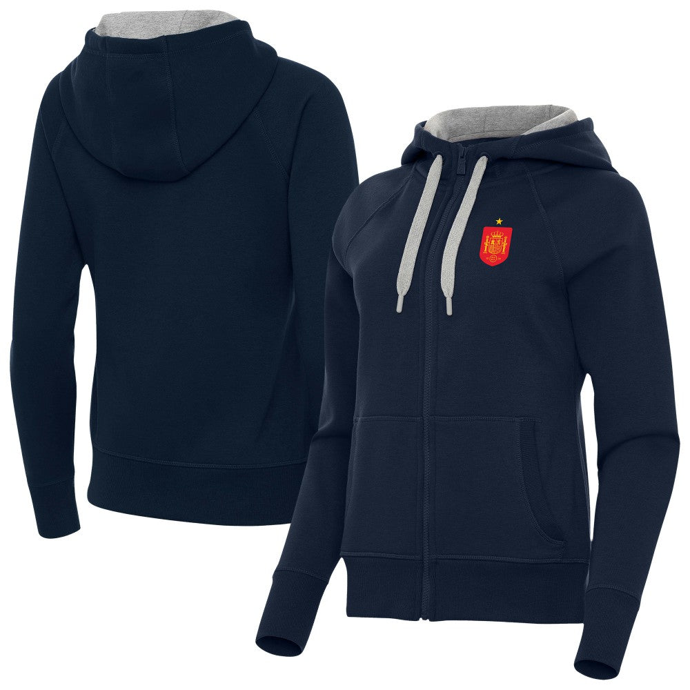 Spain National Team Antigua Women's Takeover Fleece Raglan Full-Zip Hoodie Navy - FIFA World CUP