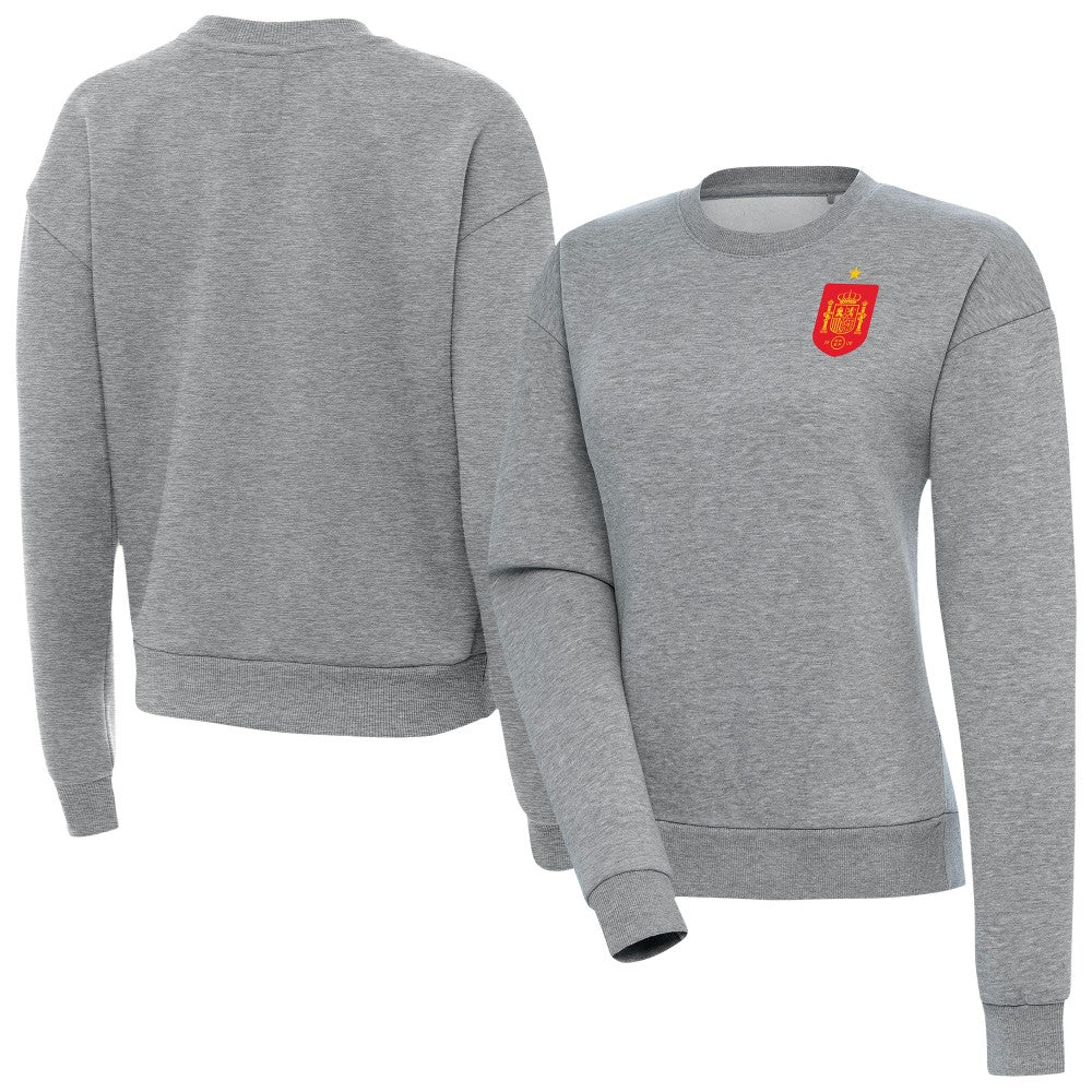 Spain National Team Antigua Women's Takeover Fleece Sweatshirt Heather Gray - FIFA World CUP