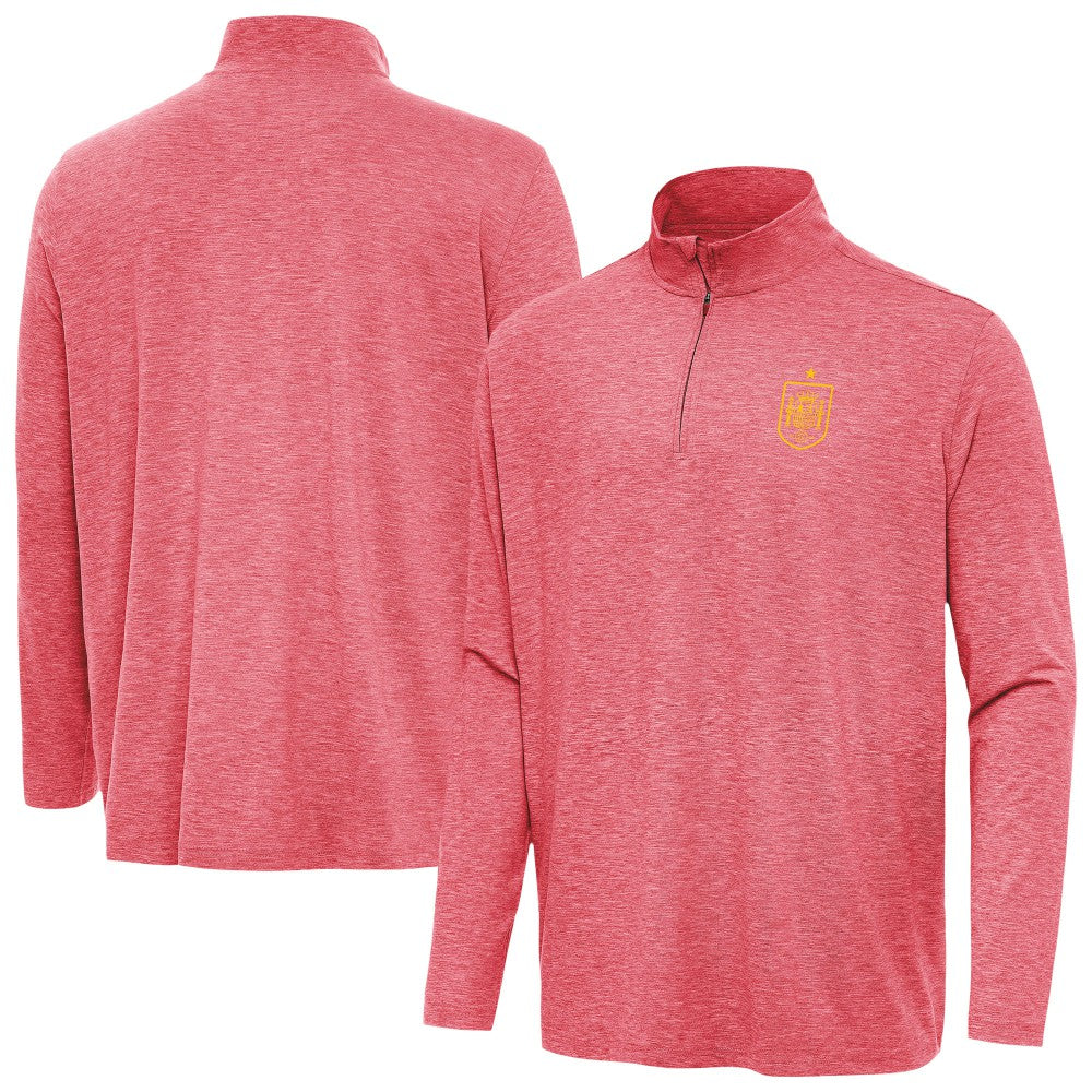 Spain National Team Antigua Masters Quarter-Zip Pullover Heather Red - FIFA World CUP