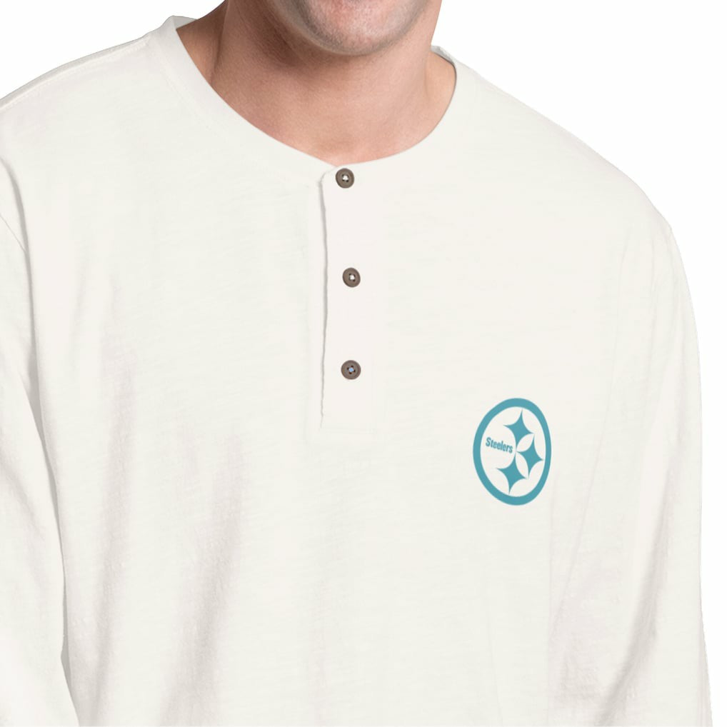 Pittsburgh Steelers Margaritaville Island Reserve Long Sleeve Slub Henley Shirt White/Light Blue | NFL