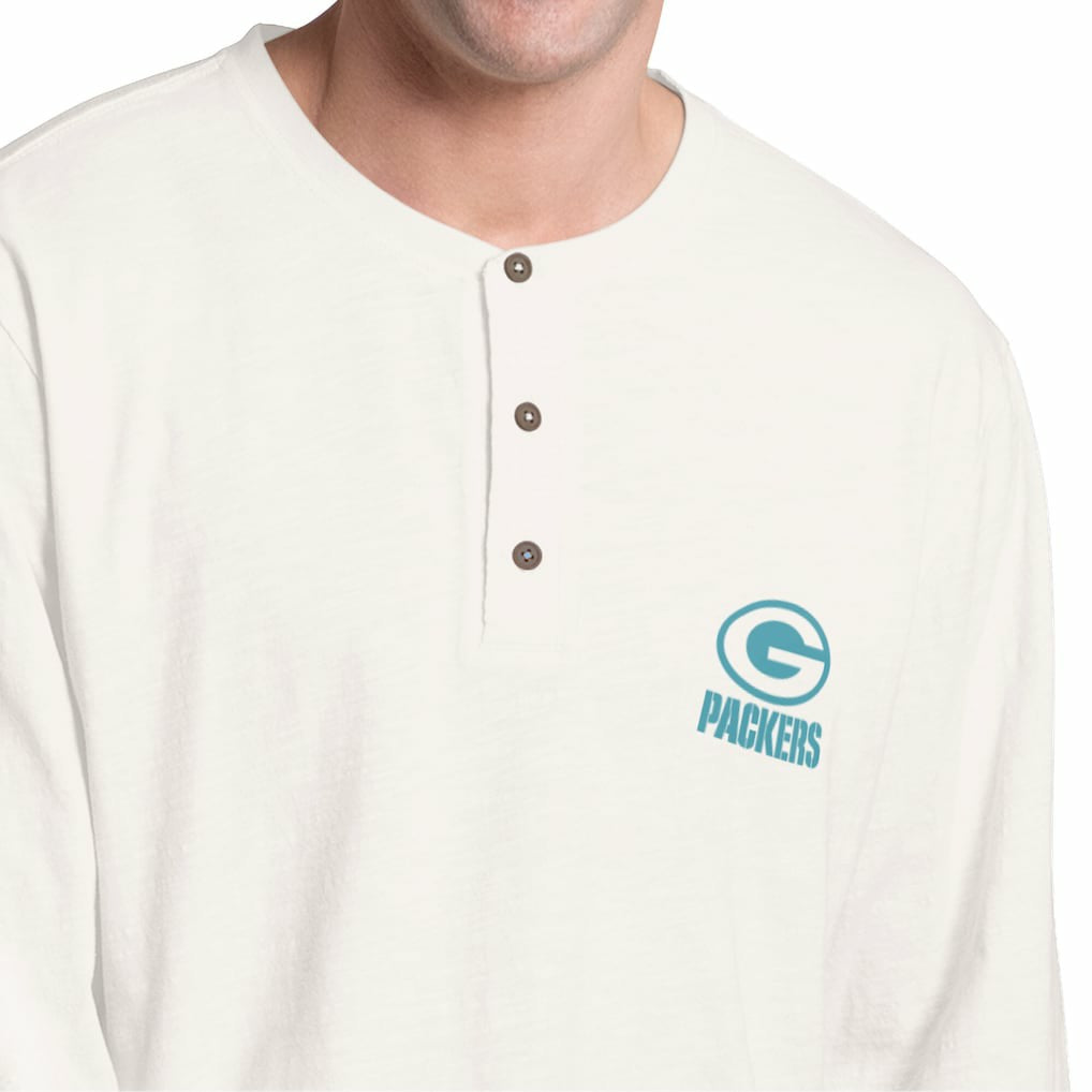 Green Bay Packers Margaritaville Island Reserve Long Sleeve Slub Henley Shirt White/Light Blue | NFL