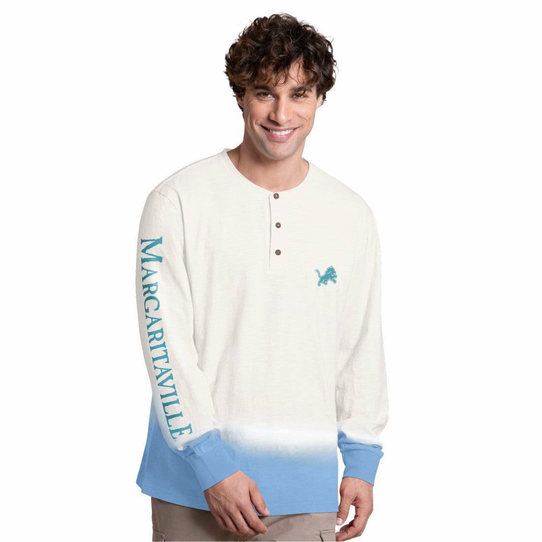 Detroit Lions Margaritaville Island Reserve Long Sleeve Slub Henley Shirt White/Light Blue | NFL