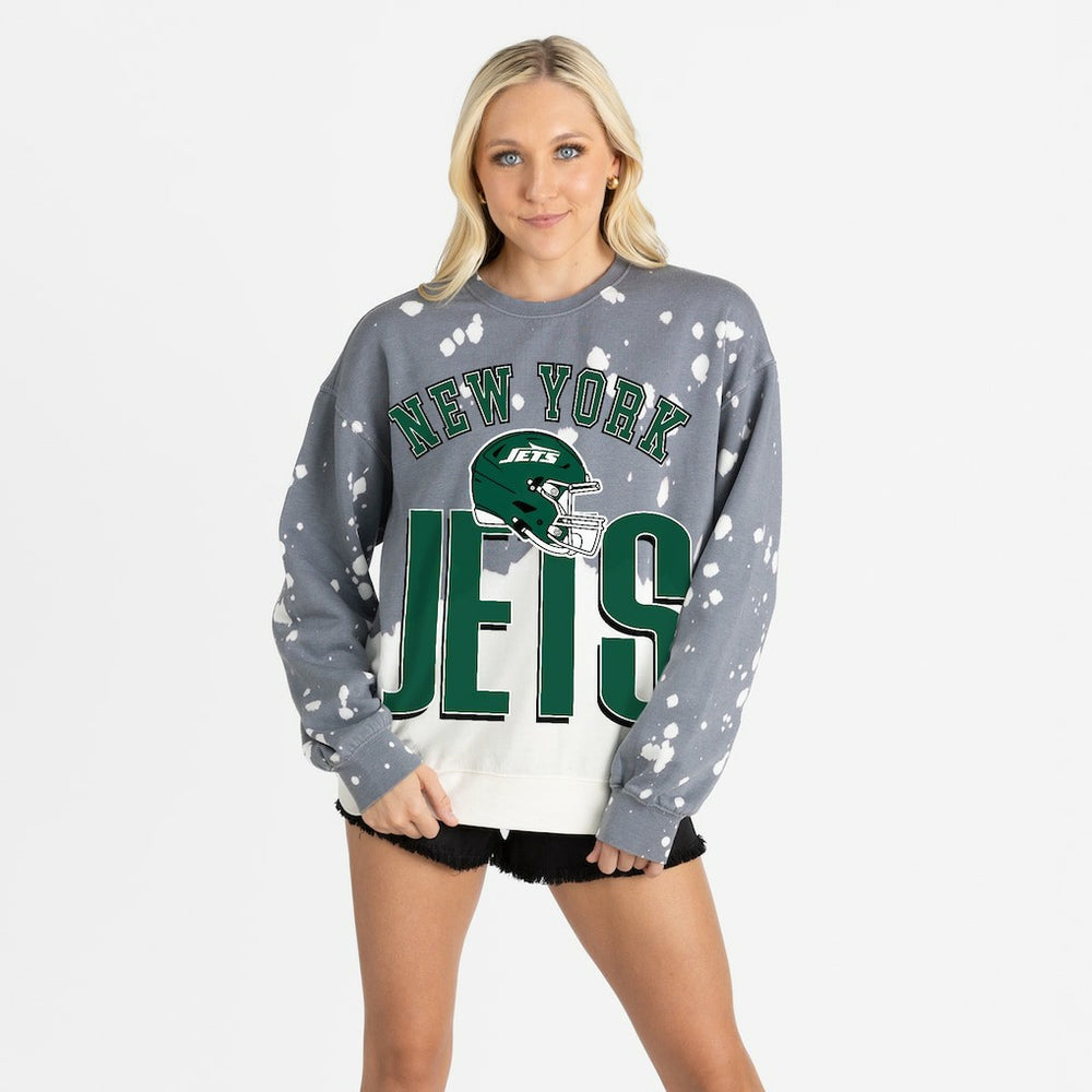 New York Jets Gameday Couture Women's Arch Rivals Faded Wash Sweatshirt Gray | NFL