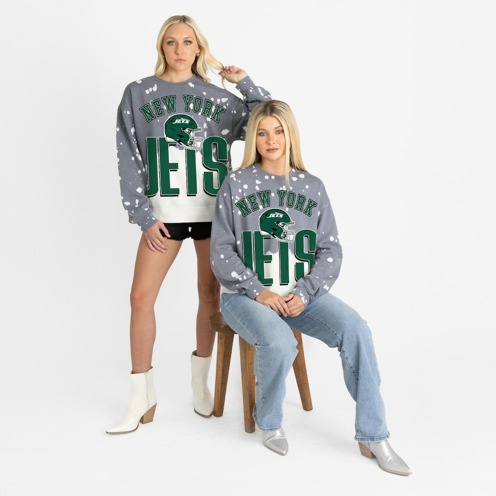 New York Jets Gameday Couture Women's Arch Rivals Faded Wash Sweatshirt Gray | NFL