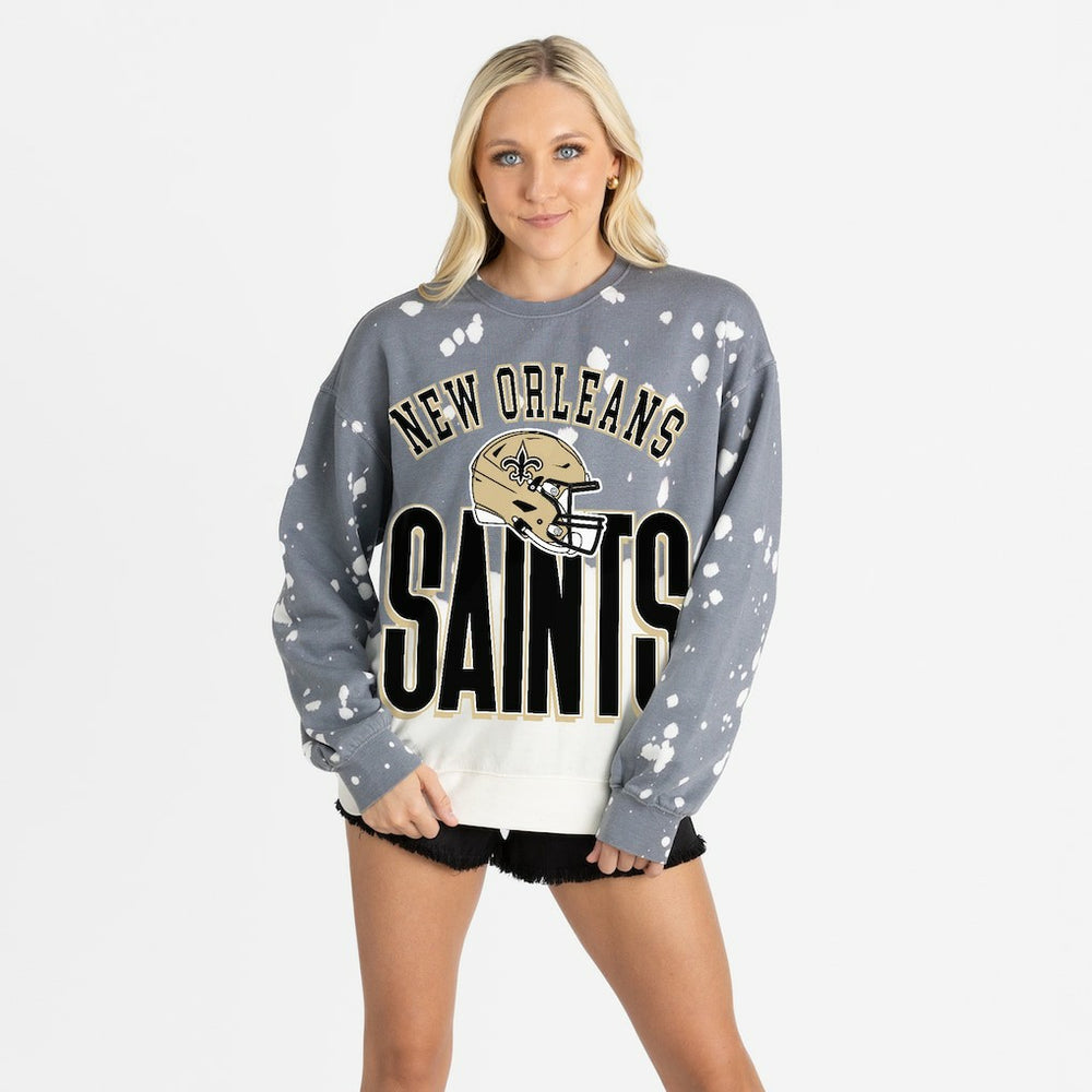 New Orleans Saints Gameday Couture Women's Arch Rivals Faded Wash Sweatshirt Gray | NFL