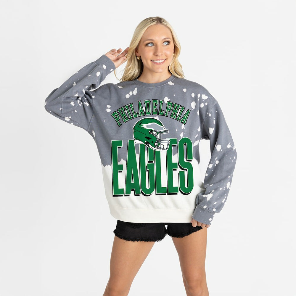 Philadelphia Eagles Gameday Couture Women's Arch Rivals Faded Wash Sweatshirt Gray | NFL