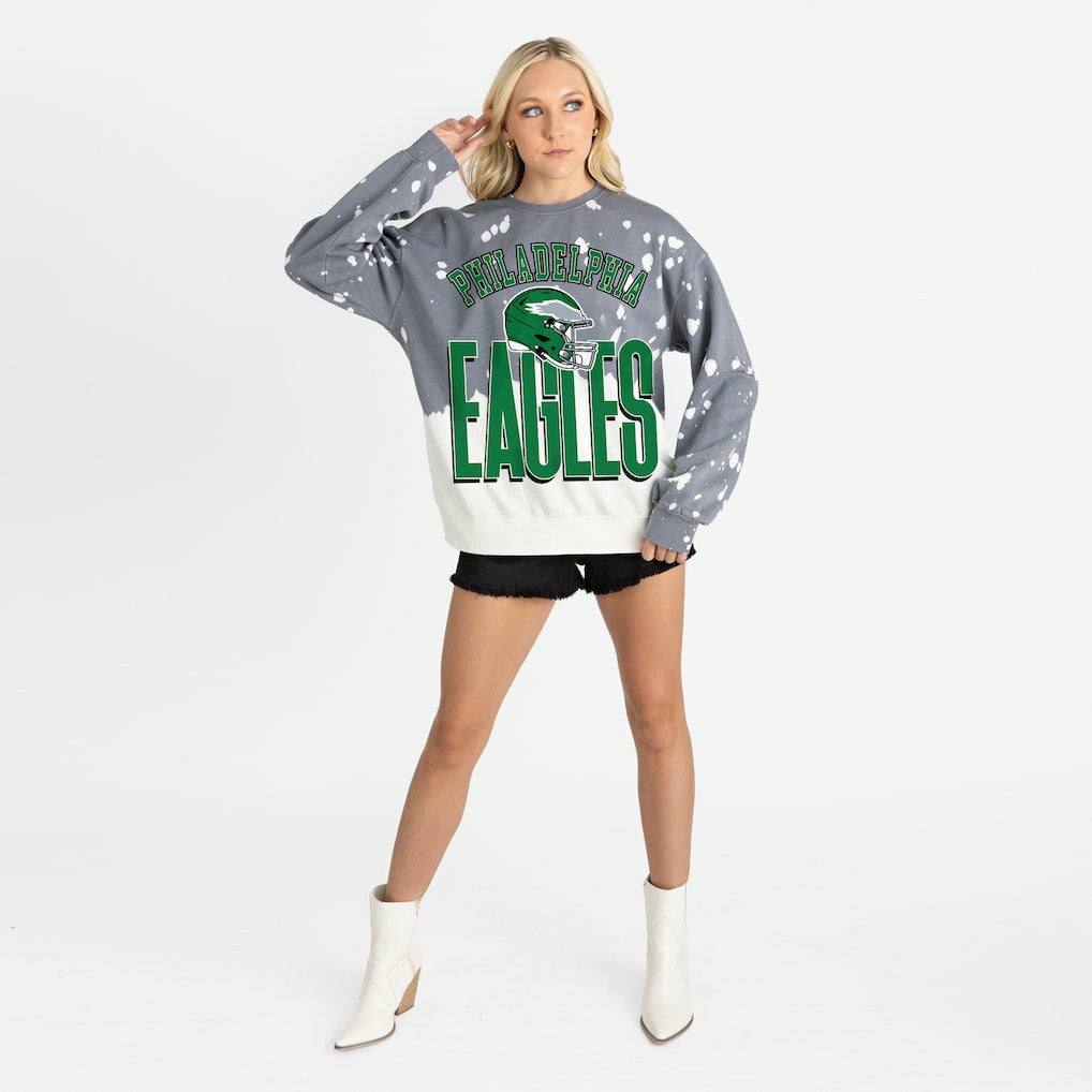 Philadelphia Eagles Gameday Couture Women's Arch Rivals Faded Wash Sweatshirt Gray | NFL