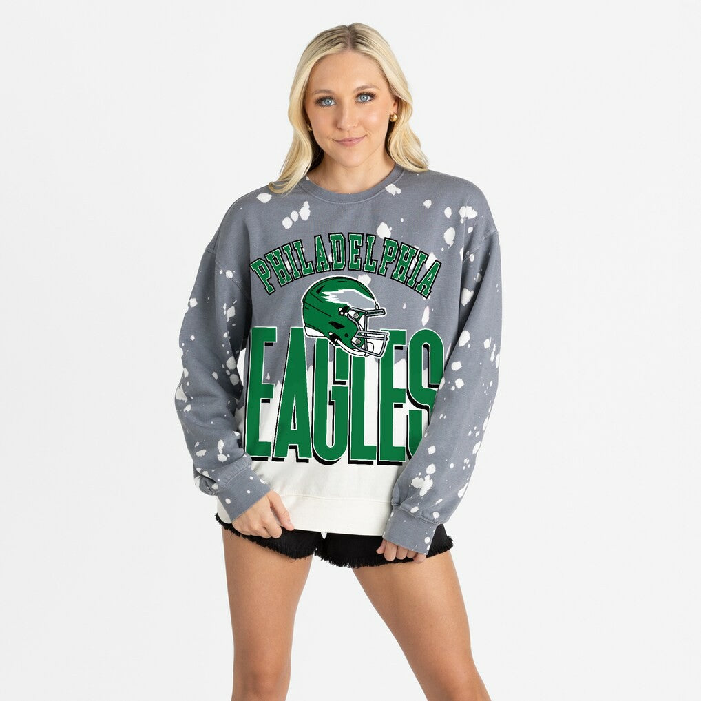 Philadelphia Eagles Gameday Couture Women's Arch Rivals Faded Wash Sweatshirt Gray | NFL