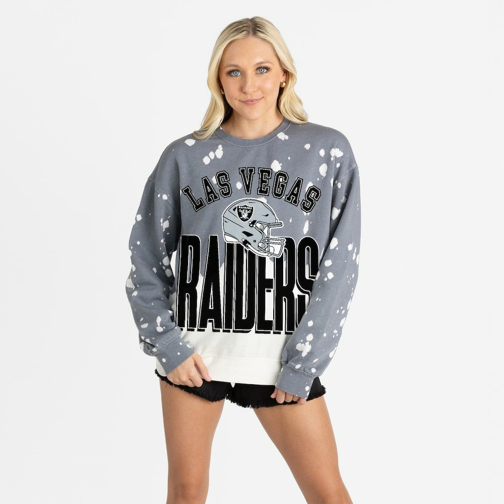 Las Vegas Raiders Gameday Couture Women's Arch Rivals Faded Wash Sweatshirt Gray | NFL