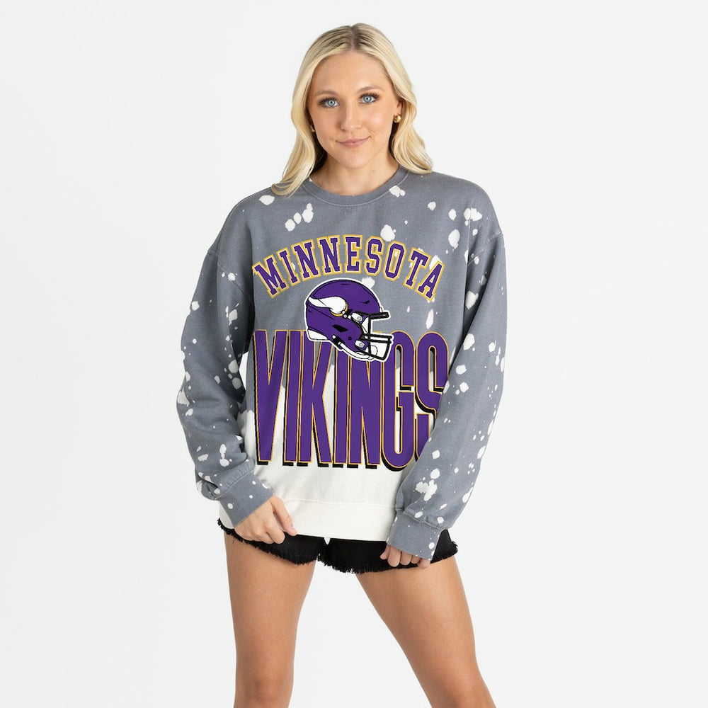Minnesota Vikings Gameday Couture Women's Arch Rivals Faded Wash Sweatshirt Gray | NFL