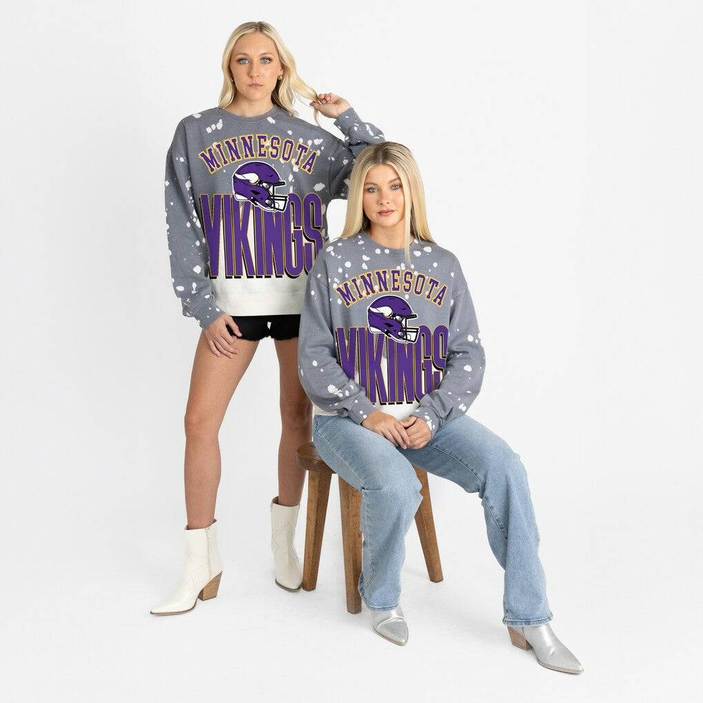 Minnesota Vikings Gameday Couture Women's Arch Rivals Faded Wash Sweatshirt Gray | NFL