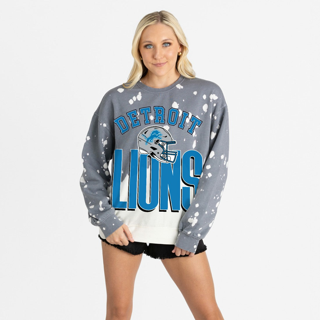 Detroit Lions Gameday Couture Women's Arch Rivals Faded Wash Sweatshirt Gray | NFL
