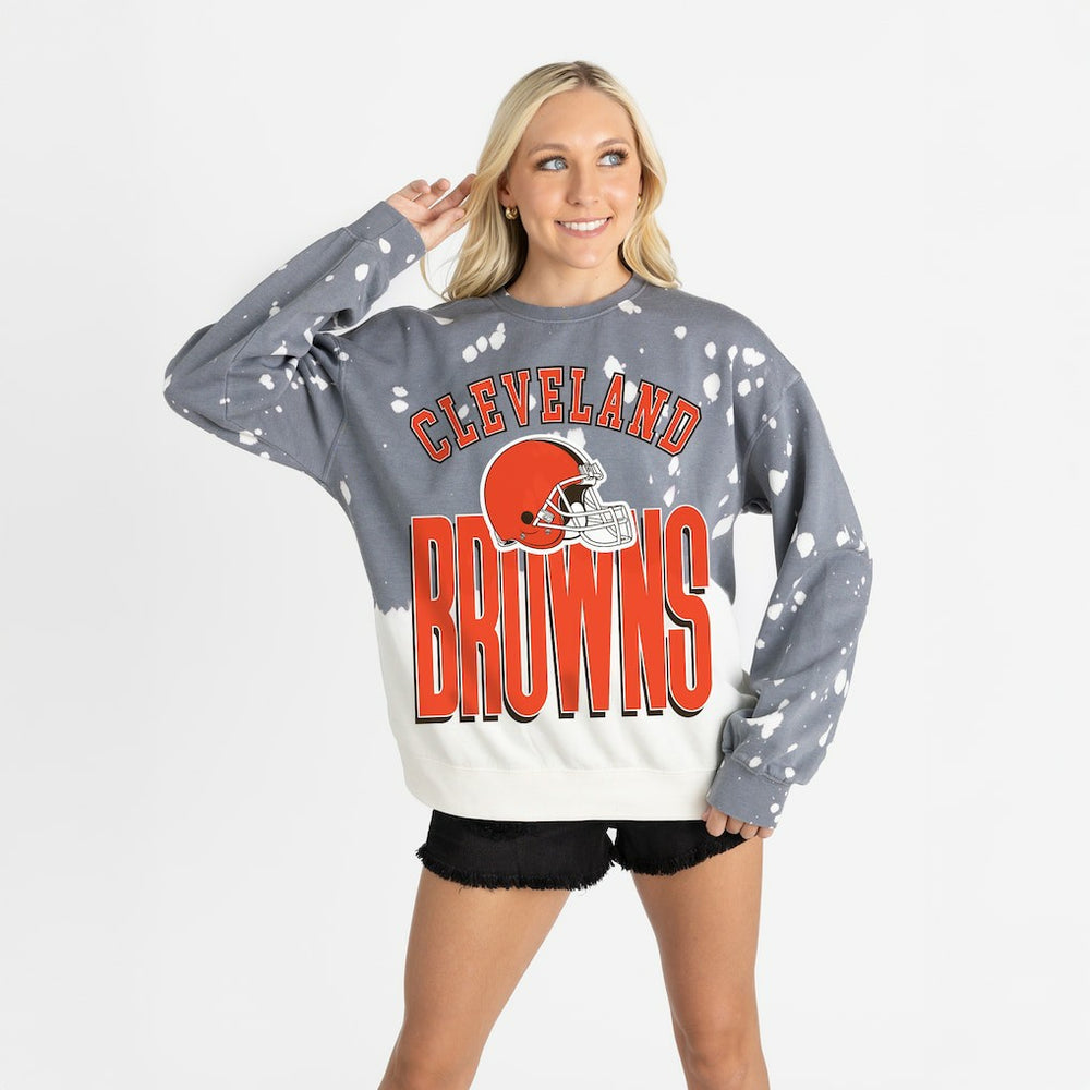 Cleveland Browns Gameday Couture Women's Arch Rivals Faded Wash Sweatshirt Gray | NFL
