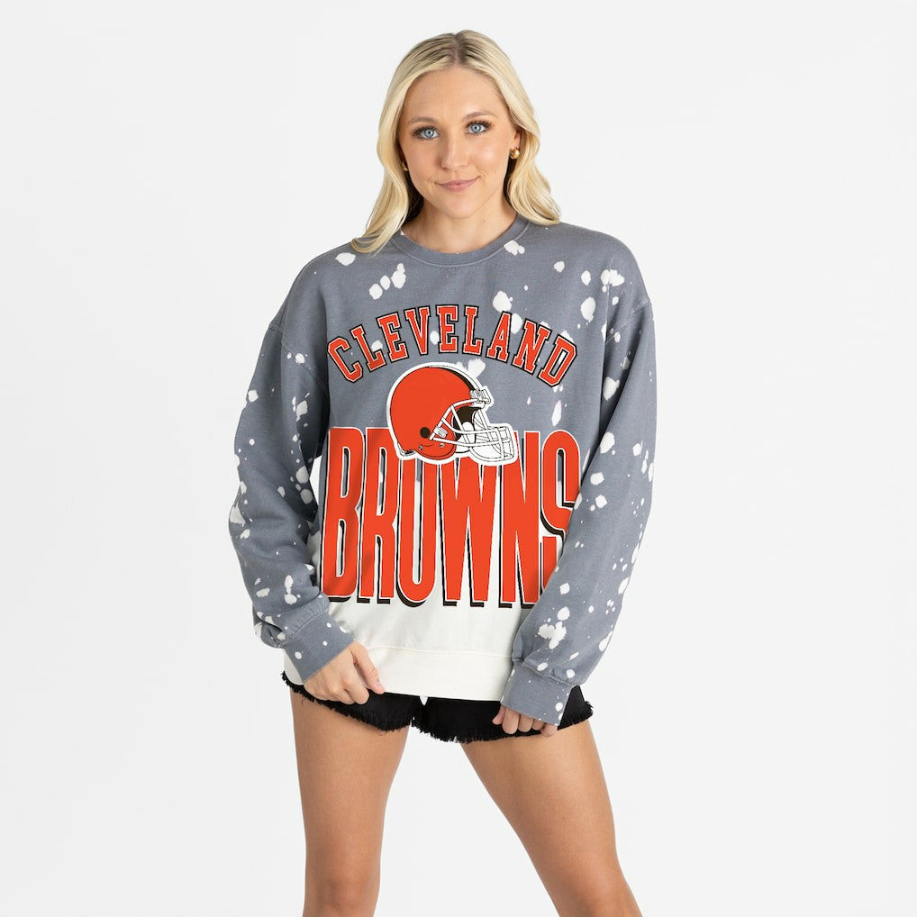 Cleveland Browns Gameday Couture Women's Arch Rivals Faded Wash Sweatshirt Gray | NFL
