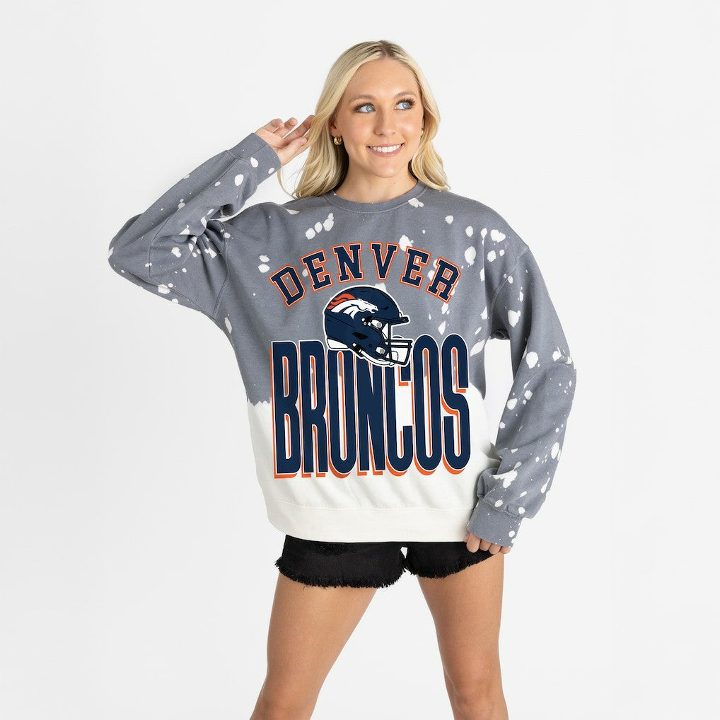 Denver Broncos Gameday Couture Women's Arch Rivals Faded Wash Sweatshirt Gray | NFL