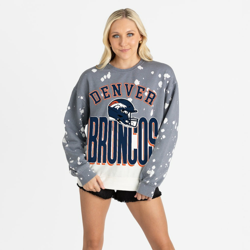 Denver Broncos Gameday Couture Women's Arch Rivals Faded Wash Sweatshirt Gray | NFL