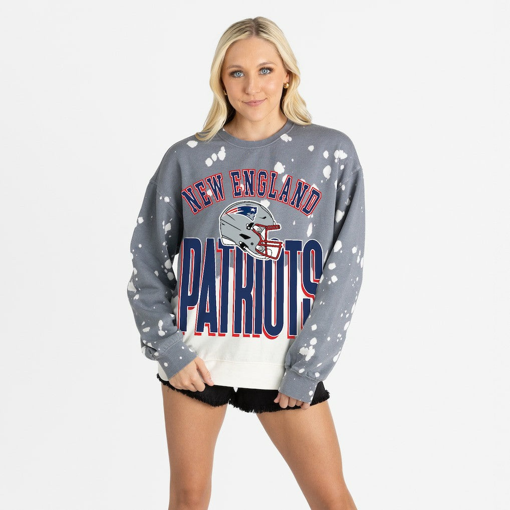 New England Patriots Gameday Couture Women's Arch Rivals Faded Wash Sweatshirt Gray | NFL
