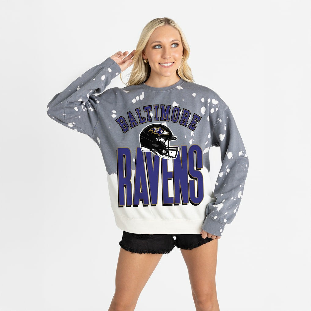 Baltimore Ravens Gameday Couture Women's Arch Rivals Faded Wash Sweatshirt Gray | NFL